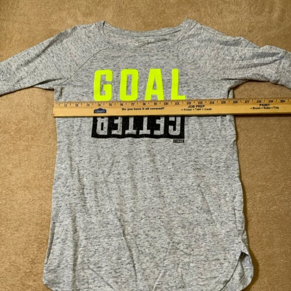 Justice Girls Sz 14‎ Heather Gray Half Sleeve Neon Yellow Black Goal Getter (E) - Picture 5 of 7